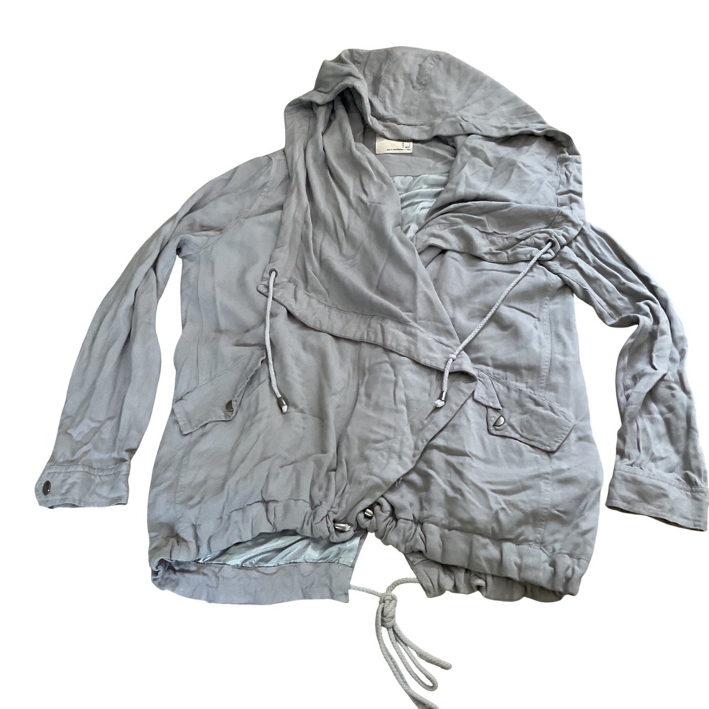 Life In Progress Gray Draped Utility Jacket Hooded Drawstring Hem Womens Size M